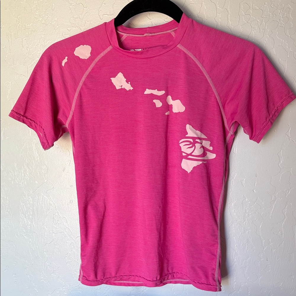 Honolua Surf Co | Pink Kids RashGuard with Island Design | Size Small